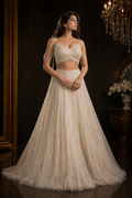 Ivory Pearl Embellished Lehenga Set with Sculpted Blouse