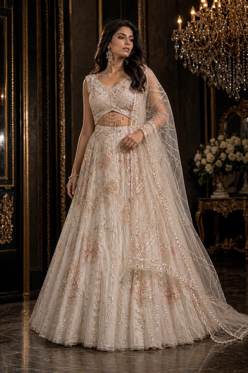 Ivory Celestial Embroidered Lehenga Set  Rynellis